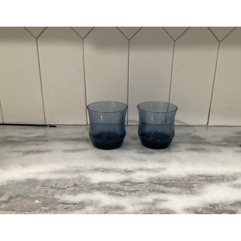 Vintage Libbey Apollo Dusky Blue Small 3" Juice Glasses Set of 2